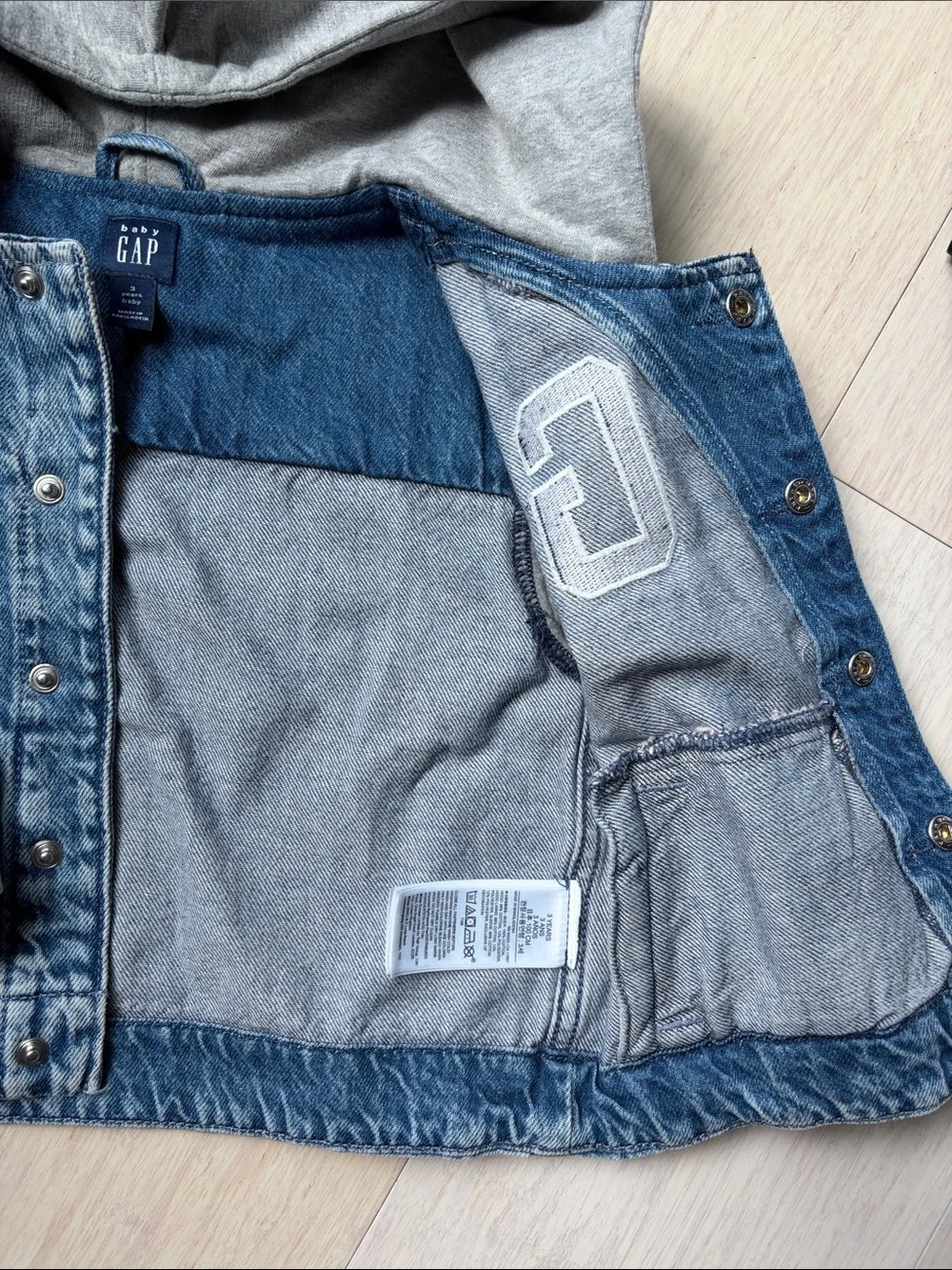 GAP Kids Gray Hooded Denim-Look Jacket with Blue Front